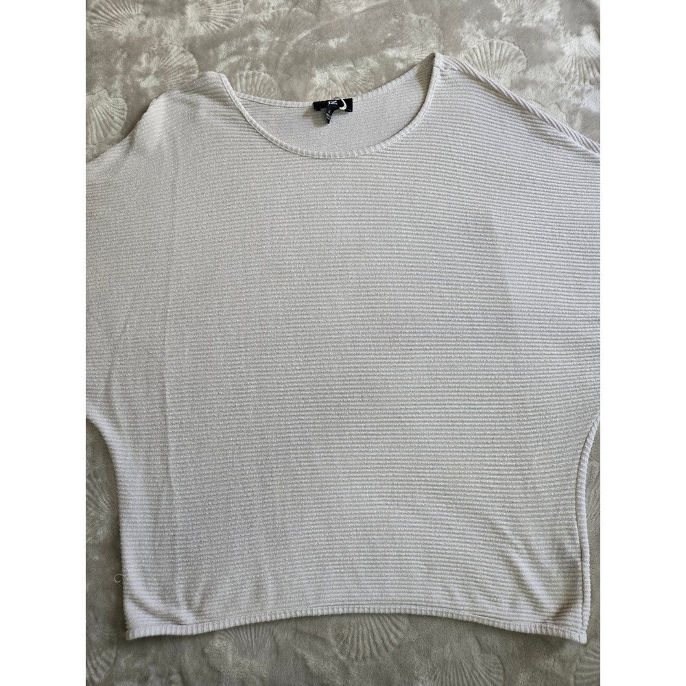 Iz Byer Women Cream Ribbed Knit Dolman Sleeve Scoop Neck Sweater Large